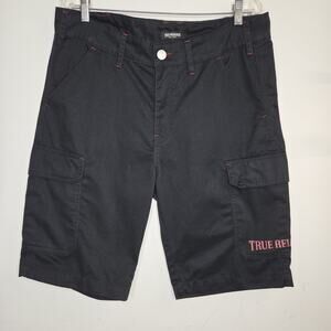 Vintage Y2K True Religion Black Cargo Baggy Shorts Size 34